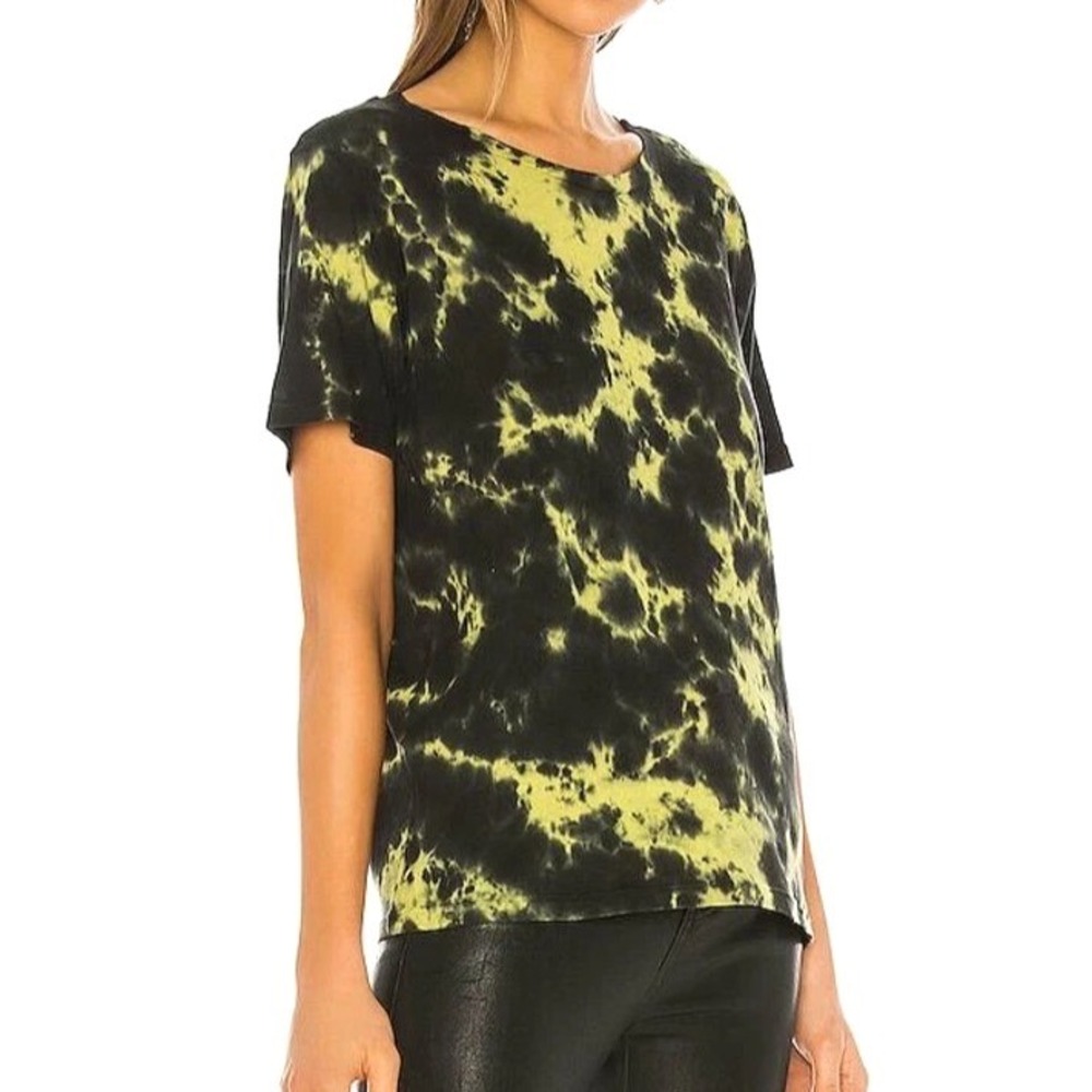 MONROW Lightweight BLACK & LIME GREEN TIE-DYE Crew Neck T-SHIFT/TEE/TOP Sz S